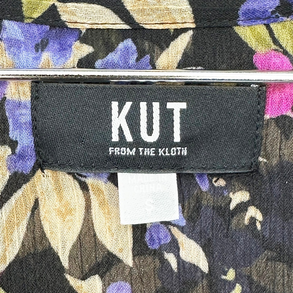 KUT FROM THE CLOTH Sheer Floral Button Up Blouse • Small • black, purple, pink - Picture 5 of 6